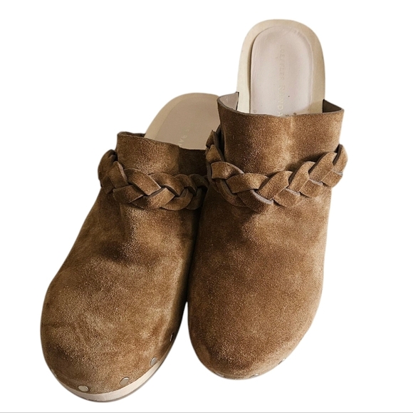 Loeffer Randall Cacao Suede Merrill Wooden Heeled Boho Braid Clogs Size 8.5 - Picture 5 of 16